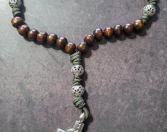 Indestructible Anglican Rosary - Olive Drab cord - knotted cross