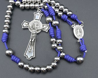 Indestructible Rosary - heavy duty stainless steel beads - Saint Benedict Large crucifix - Handmade