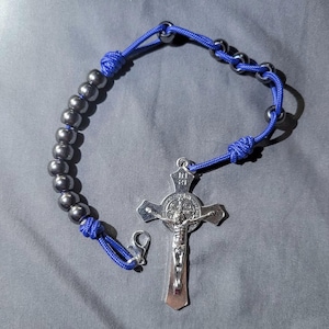 Gunmetal Heavy Duty Memory Pocket Rosary -  One Decade Auto Rosaries - saint benedict crucifix 2.7&quot; handmade