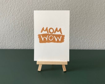 Linoprint “MOM WOW” copper colors - handmade