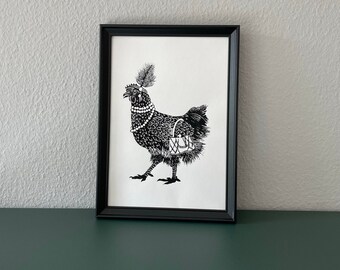 Linocut print "Flapper Chick" black - handmade