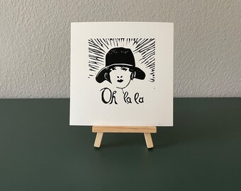 Linoprint "Oh la la" - handmade
