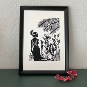 Linoldruck "Flapper Garden" schwarz - handgefertigt