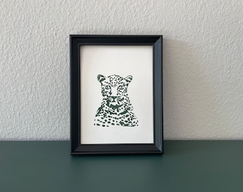 Linocut "Leopard" green - handmade