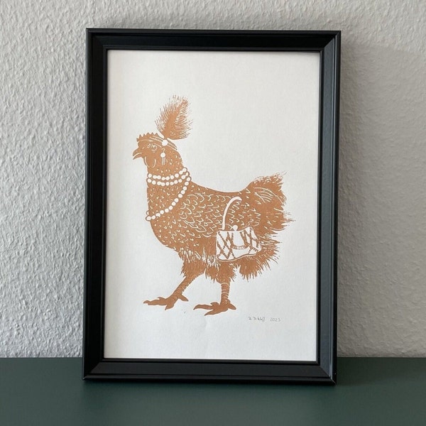 Linoldruck "Flapper Chick" Kupferfarben - handgefertigt