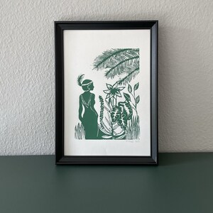 Linoldruck "Flapper Garden" grün - handgefertigt