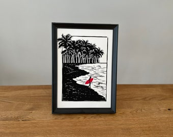Linocut print "Surf" - handmade