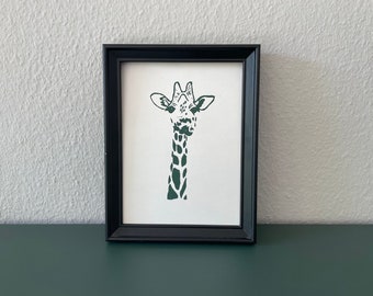 Linocut "Giraffe" green - handmade