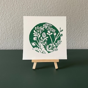Linoldruck "Happy Birthday" grün - handgefertigt