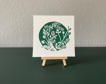 Linoprint "Happy Birthday" green - handmade