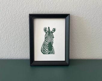 Linocut "Zebra" green - handmade