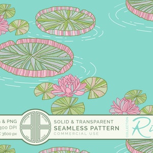 Modèle sans couture d'étang de nénuphars tropicaux, fond d'écran de motif de surface turquoise nénuphar géant numérique - arrière-plans solides et transparents
