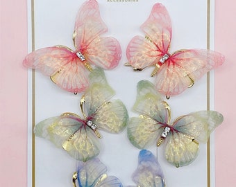 6pcs Rhinestone Detail Butterfly Decor Alligator Hair Clip