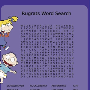 Rugrats Word Search – Printable Baby Shower Game – 90s Cartoon Theme – Instant Download