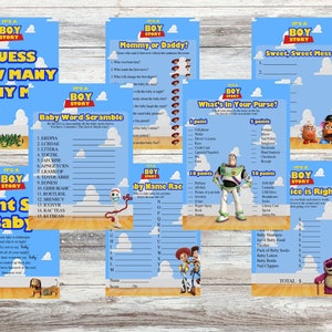 Toy Story 'It's A Boy Story' baby shower game collection with 8 games to play at your baby shower.