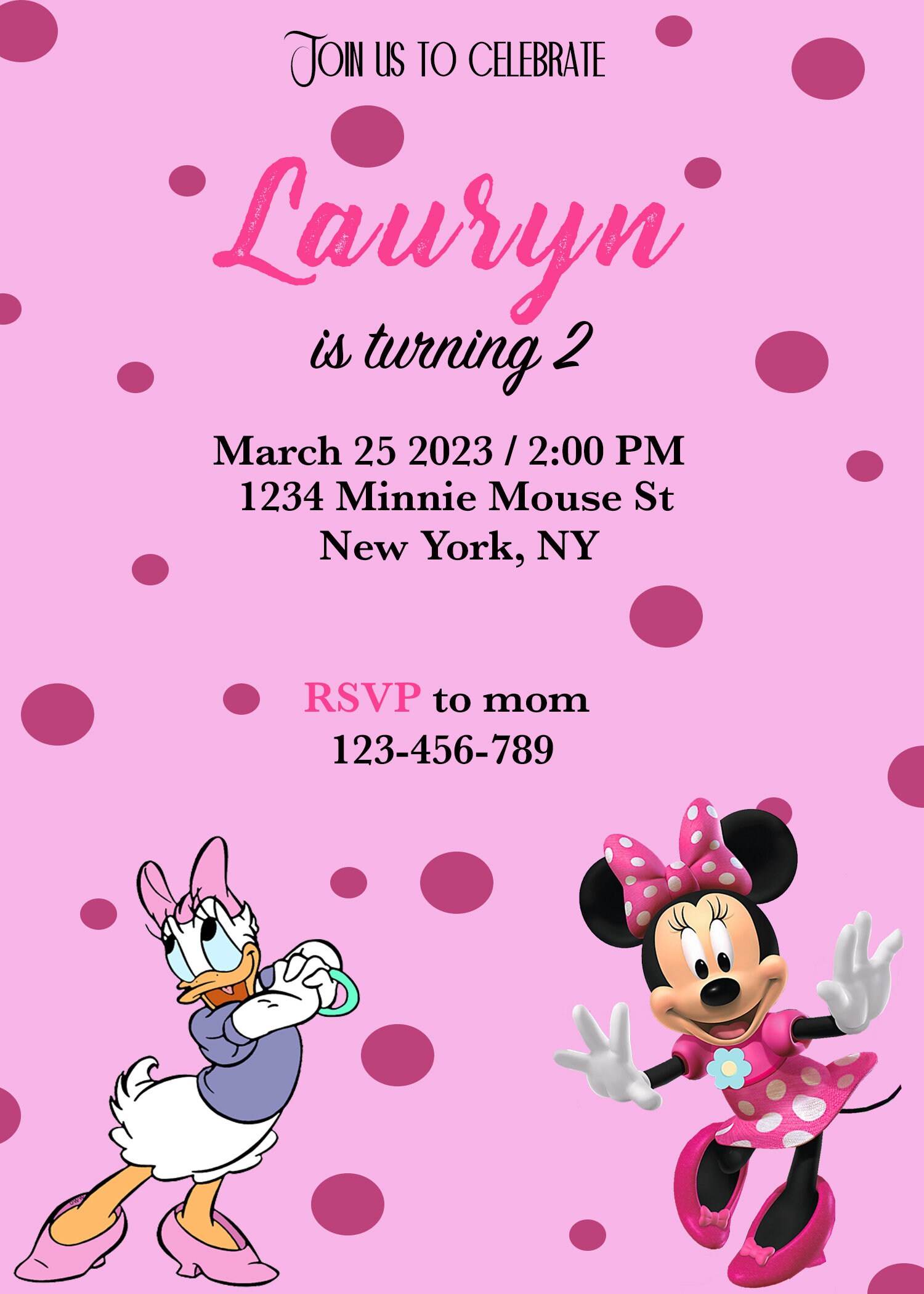 Simple Modern Minnie Mouse Birthday Invitation