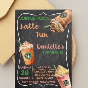 Starbucks Geburtstagsfeier einladen - Selbst bearbeitbare Vorlage - Sofortiger Download - Digitale Vorlage - Digitaler Download