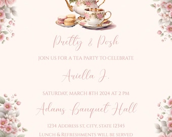 Pretty and Posh Tea Party Invitation – Elegant Tea Time Invite for Birthdays, Bridal Showers, Baby Showers, or Special Events