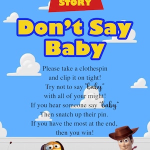 Jogo de chá de bebê Toy Story 'It's A Boy Story' - Don't Say Baby - Jogo de cartas para chá de bebê - Download instantâneo