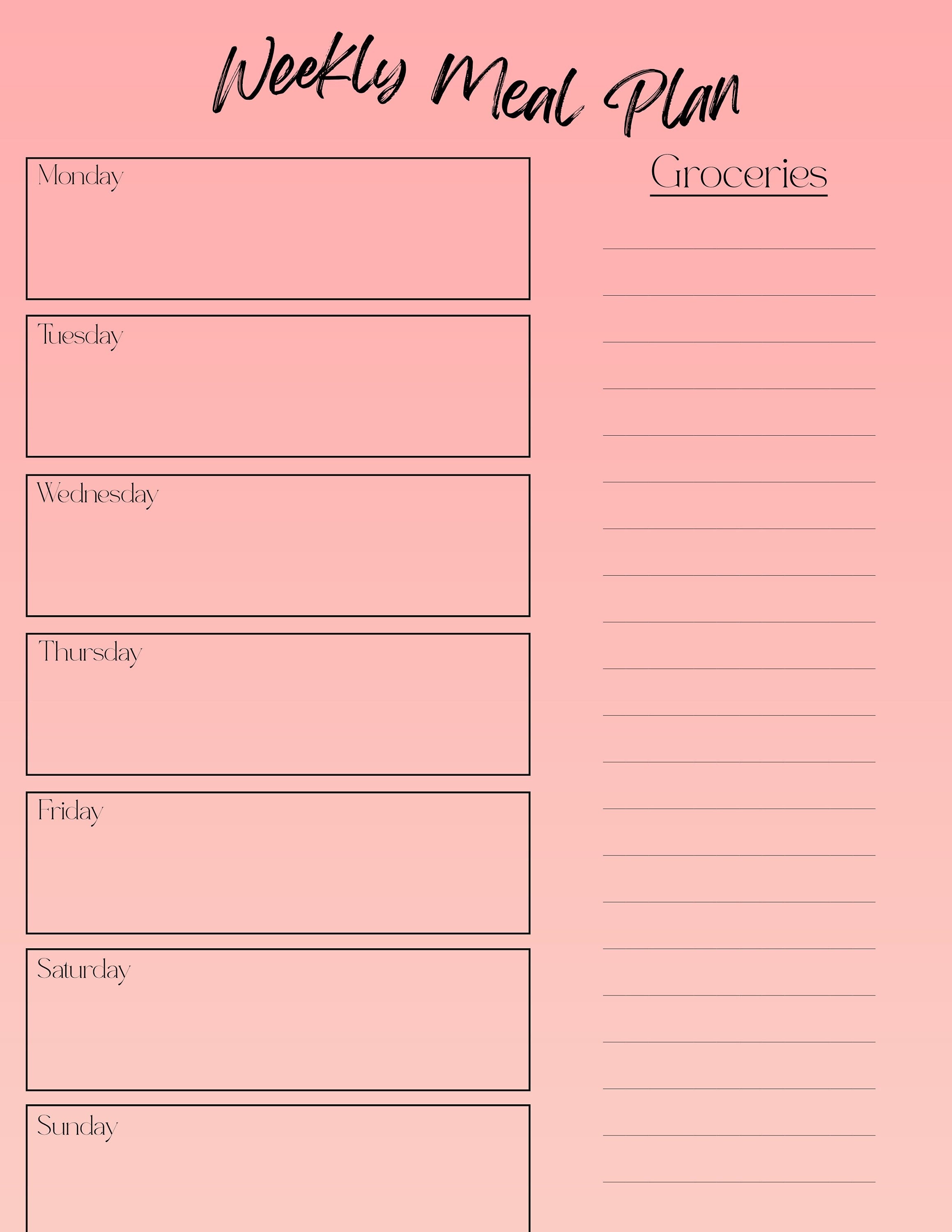 Pink Gradient Printable Weekly Meal Planner | Stylish Meal Planning ...