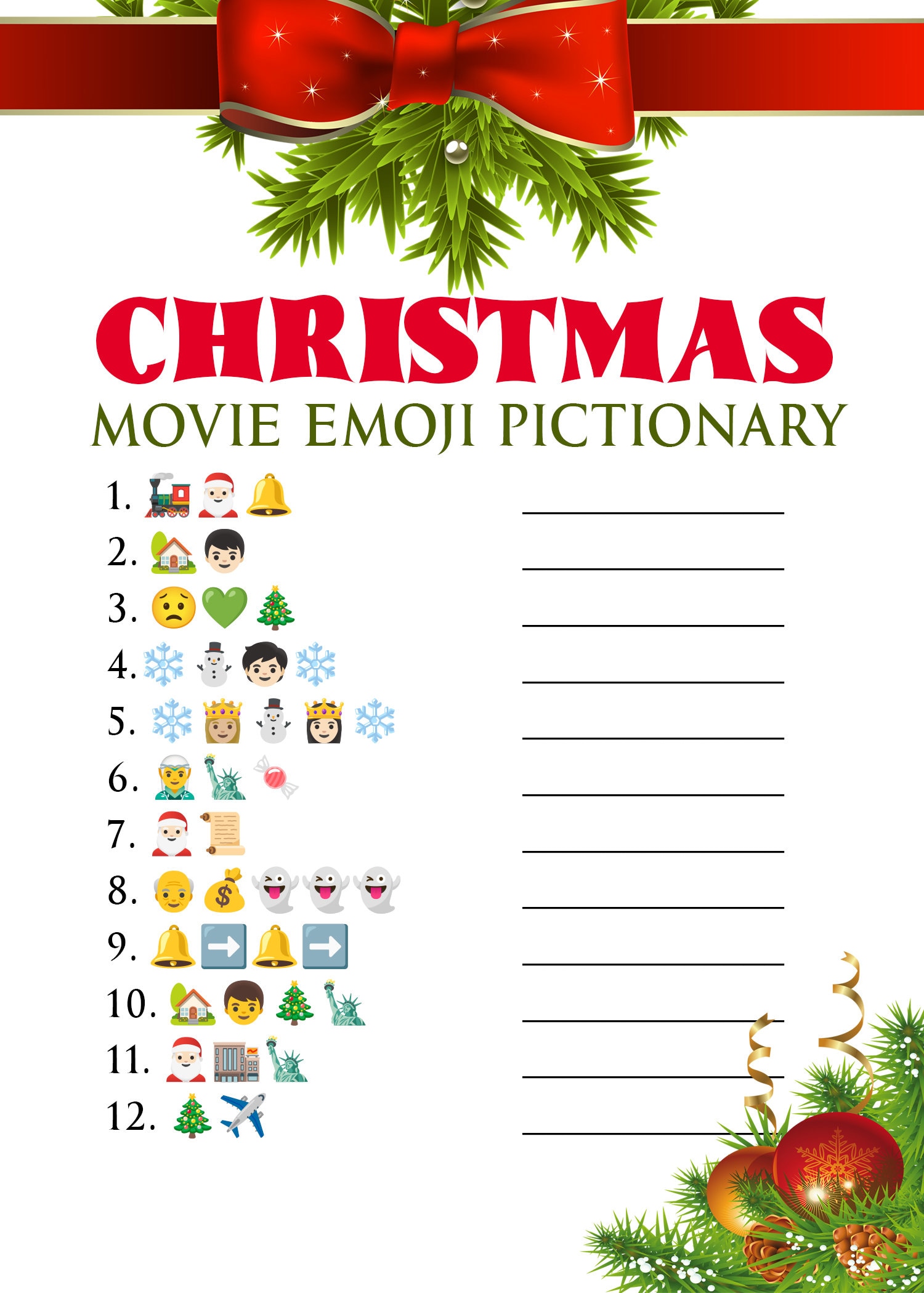 Christmas Movie Emoji Pictionary Game Xmas Family Games Friendsmas Holiday Games Digital