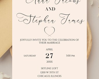 Minimalist Wedding Invitation Template, Wedding Invitation Template Download, Editable Modern Wedding Invite, Instant Download,