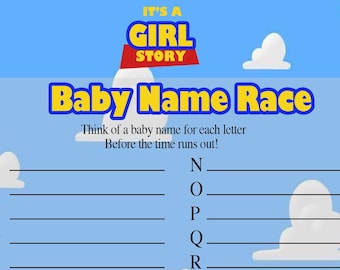 Toy Story 'It's A Girl Story' baby shower game collection with 8 games to play at your baby shower.