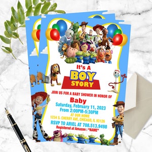 Invito per baby shower a tema Toy Story - Invito per baby shower a tema Toy Story - È una storia da maschietto - Stampabile - Download immediato - Modello digitale