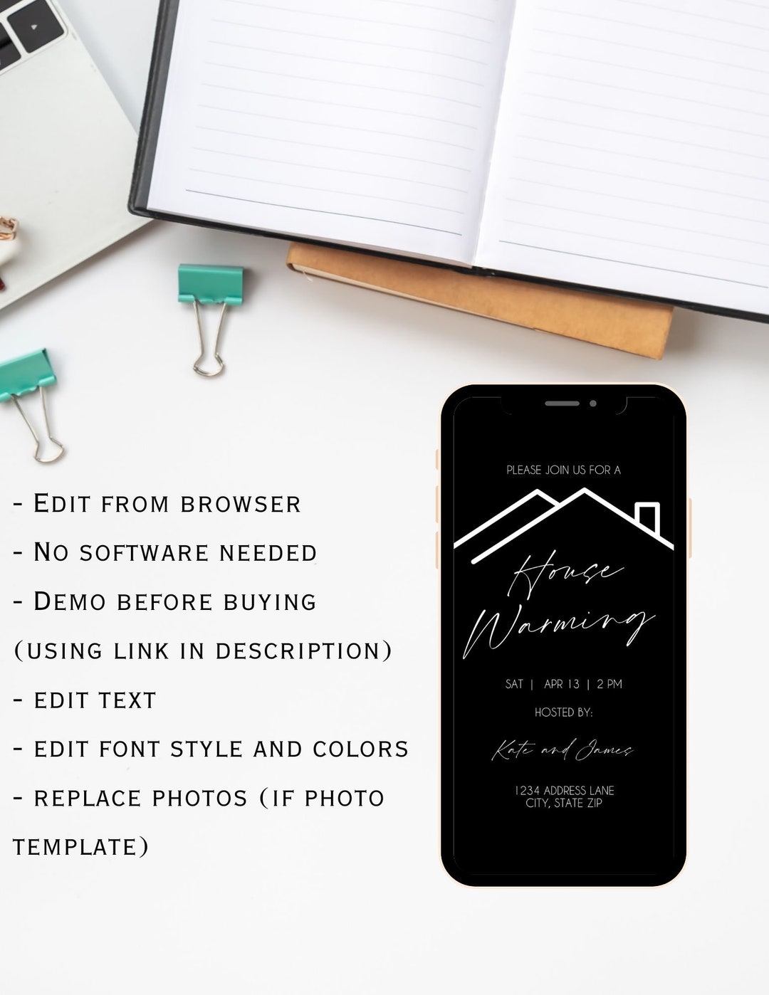 Minimalist Housewarming Invitation Template - Black Design - Digital ...
