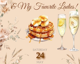 Brunch & Besties Galentine’s Day Invitation | Editable Galentine’s Brunch Template | Pink Waffle Mimosa Party Invite | Digital Download