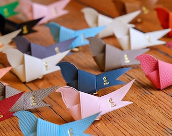 Leather Keychain – Bird Origami Shape, Handmade & Personalized Name