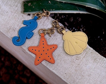 Sea Collection - Leather Handbag Charm and Keychain - Handmade