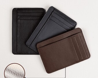 RFID Blocking Ultra Slim Minimalist Leather Wallet Mini Card Case