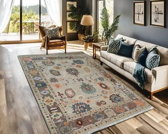 Hand Knotted Tribal Gray Wool Rug – Geometric Oriental Carpet for Living Room & Bedroom