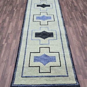 Wollen loper met geometrisch tribaal patroon | Lange gang en hal, gang, boho-tapijt