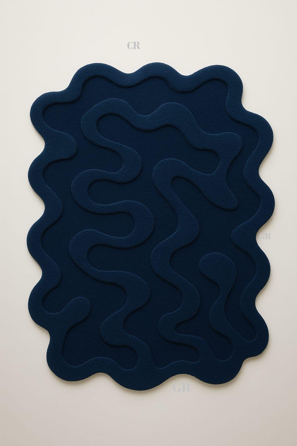 Modern Abstract Wavy Blue Rug – 3D Textured Tufted Carpet for Living ...