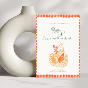 Florida Beach Getaway Bachelorette Wochenende Einladung, benutzerdefinierte tropische bearbeitbare Canva Vorlage, Mädchen Reise digitale Party einladen druckbar