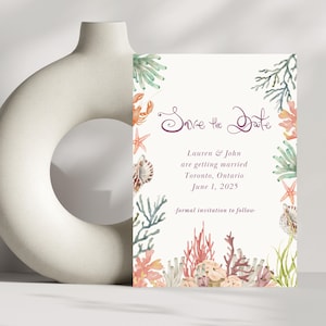 Küstenhochzeit Save the Date Karte, bearbeitbare Canva Vorlage Strandhochzeit, Hochzeit in tropischem Urlaubsland, Hochzeitseinladung, personalisierte Einladung