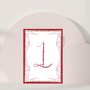 Modèle sur toile rouge cartes numéros de table de mariage, panneaux de mariage peints à la main, accessoires de table personnalisés, numéros de table de réception élégants