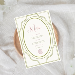 Perlmutt-Abendmenükarte Canva-Vorlage, bearbeitbares Hochzeitsmenü, luxuriöse Menütabelle, elegante benutzerdefinierte Hochzeitstischanzeige