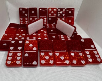 Set domino in resina, cuori rossi, rosa e bianchi