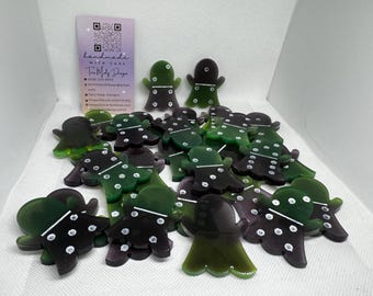 Set domino in resina, viola e verde, fosforescenti, fantasmi.