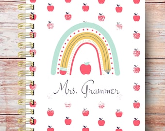 Custom Teacher Planner 2026-2027 | Rainbow Apple Design, Weekly Lesson, Classroom Checklist