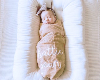 Adorable Swaddle Blanket | Custom Embroidered Baby Swaddle | Soft Organic Cotton Muslin