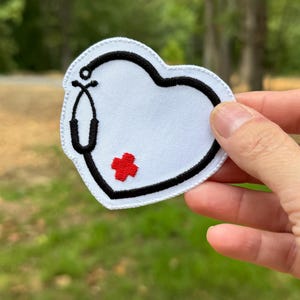 Stethoscope Heart Iron on Patches - Sew On Embroidered Patches for clothes - Applique Patch Nurse Doctor Appreciation - 3&quot; x 2.75&quot; (H x W)