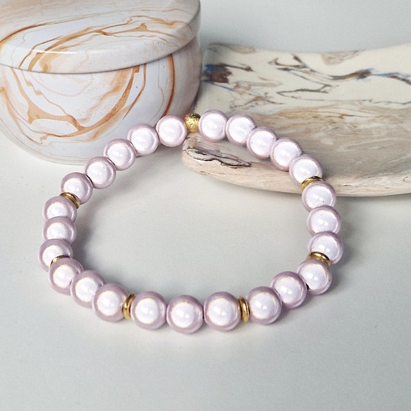 Pastel Pink Vibes Wunderperlen Armband, Magic Miracle Beads Armband mit 18 karat goldplattierten Zwischenperlen