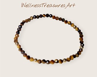 Tiger's eye bracelet "Self-confidence & Courage" for women - 18 karat gold plated - filigree