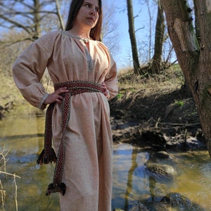 Handmade Pskov-Inspired Slavic/Rus Wool Dress – Light Pink-Beige, Oversize Fit (L–XXL), Historical Reenactment Costume