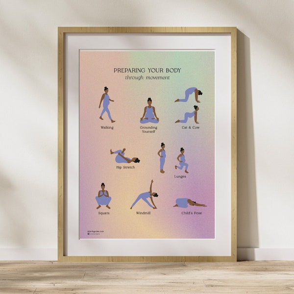 Prenatal Yoga Exercises Poster | Third Trimester Pregnancy | Birth Preparation | Digital Download | Baby Shower Gift | Black Woman | Peach