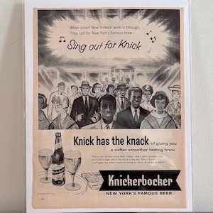 50s Knickerbocker Beer Ad | Vintage &#39;New York&#39;s Famous Brew&#39; Print Ad | Retro 50s Beer Ad | 50s Black Media